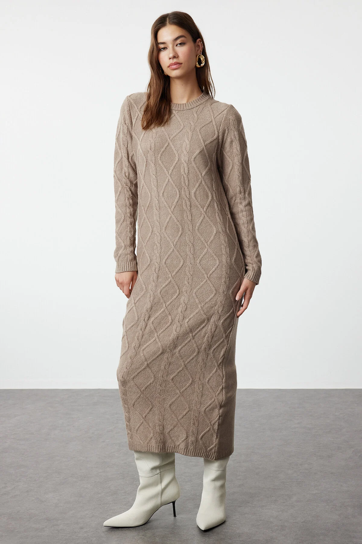 Bild von Trendyol Modest Weiches Strukturiertes Nerz-strickkleid Haarstrick Gemustert für Damen - L