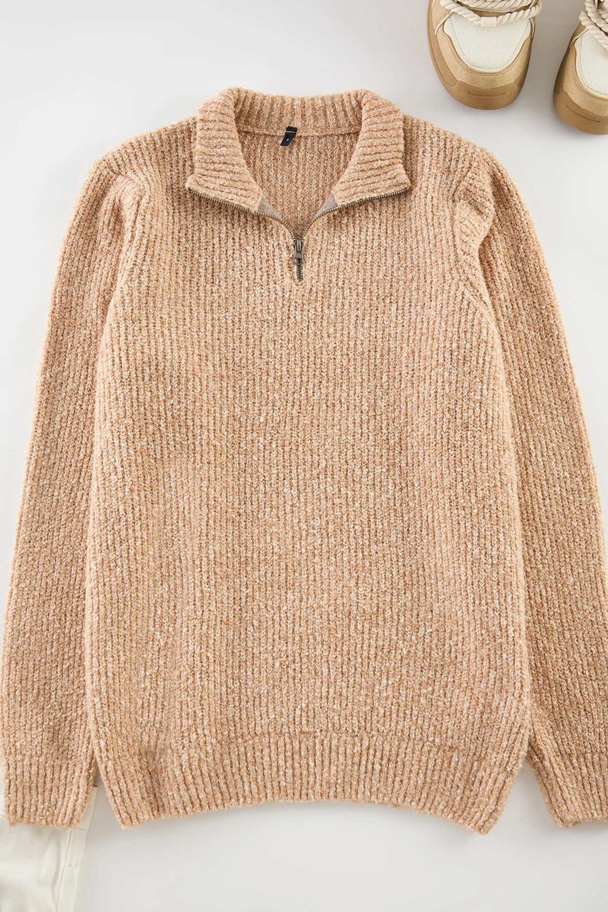 Bild von Trendyol Collection Unisex-strickpullover In Ecru – Halber Rollkragen, Crushed für Herren - M