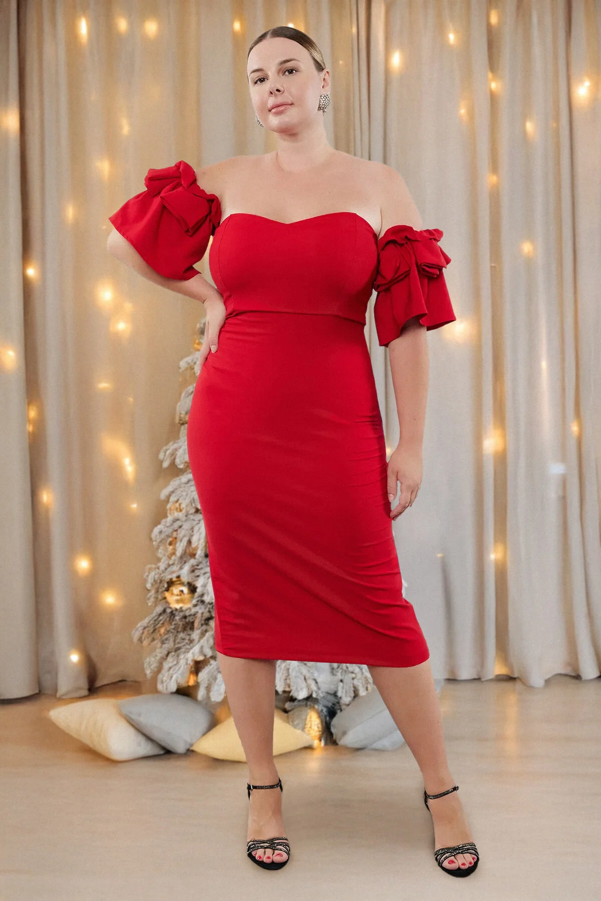 Bild von Trendyol Curve Rotes, Gewebtes, Gefüttertes Abendkleid, Passend Für Den Körpertyp - für Damen - 50