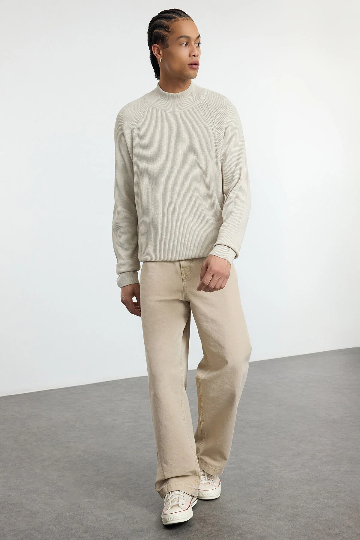 Bild von Trendyol Collection Stone Slim Slim Fit Strickpullover Mit Halbem Rollkragen Und Textur für Herren - S