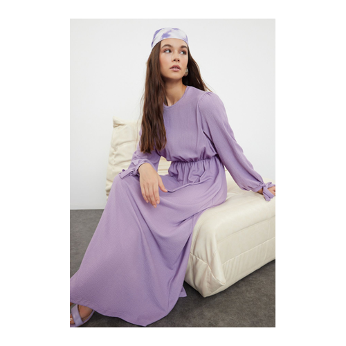 Bild von Trendyol Modest Strukturiertes Und Gewickeltes Lila Strickkleid – Mit Bindedetail, für Damen - XL