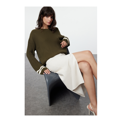 Bild von Trendyol Collection Khakifarbener, Gestreifter, Kurzer Strickpullover für Damen - S
