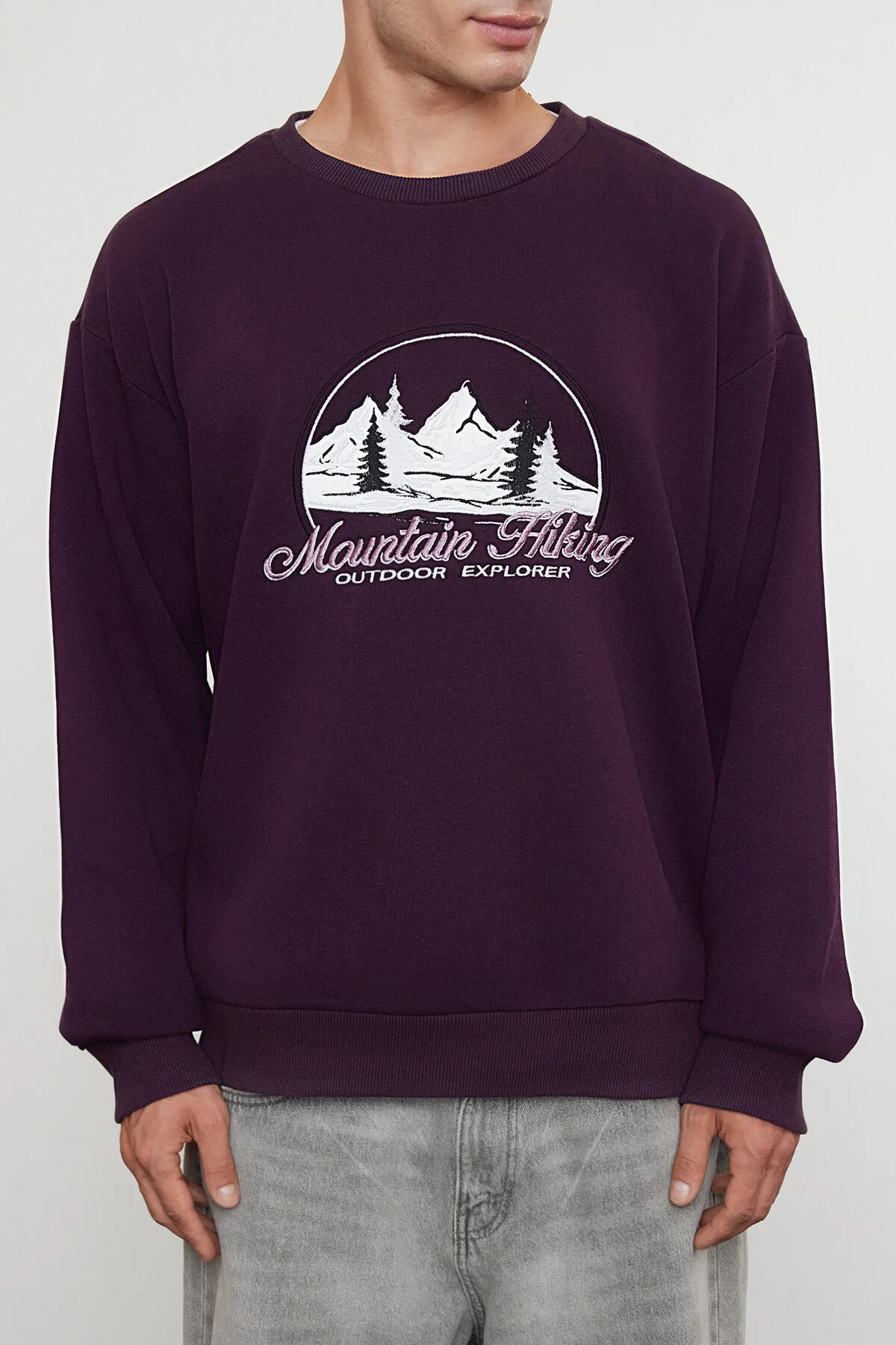 Bild von Trendyol Collection Lila Besticktes Oversize-fleece-sweatshirt Tmnaw25sw00025 für Herren - L