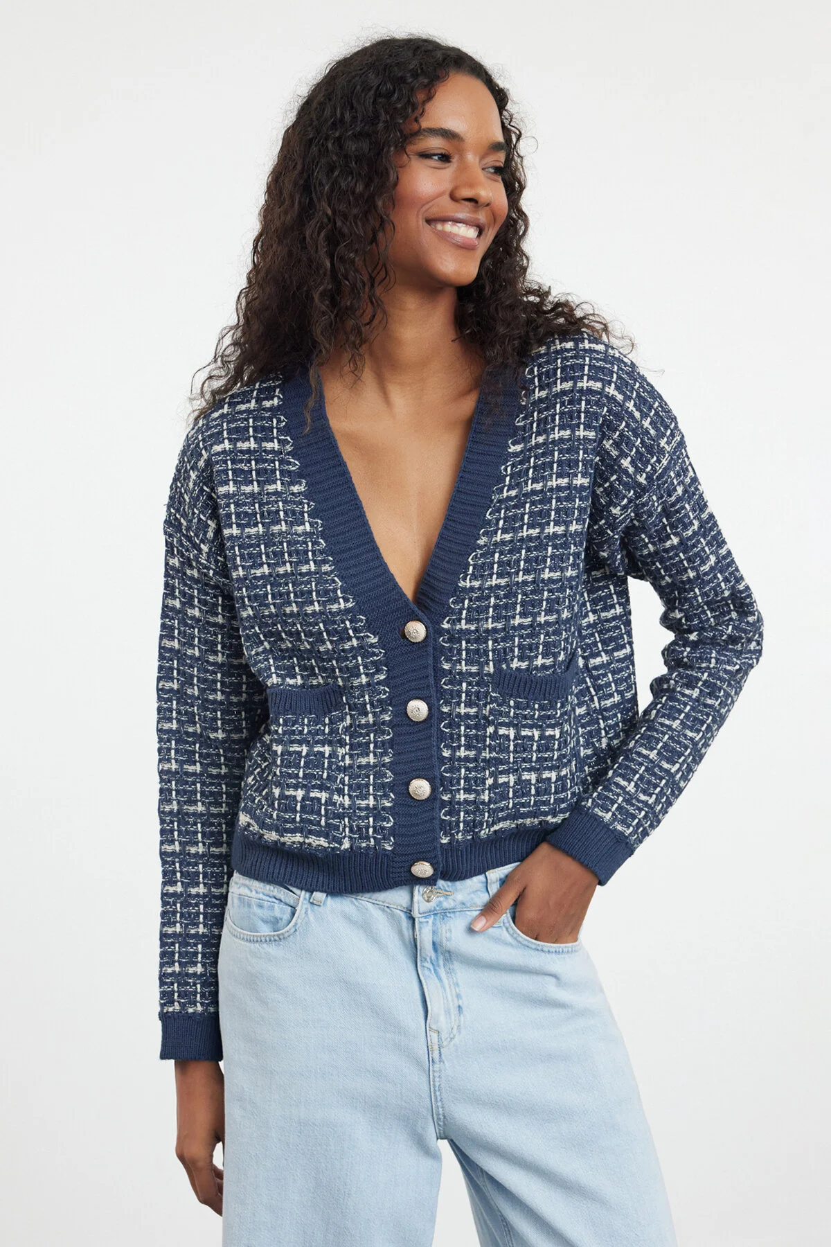 Bild von Trendyol Collection Tweed-strickjacke In Indigoblau - für Damen - M