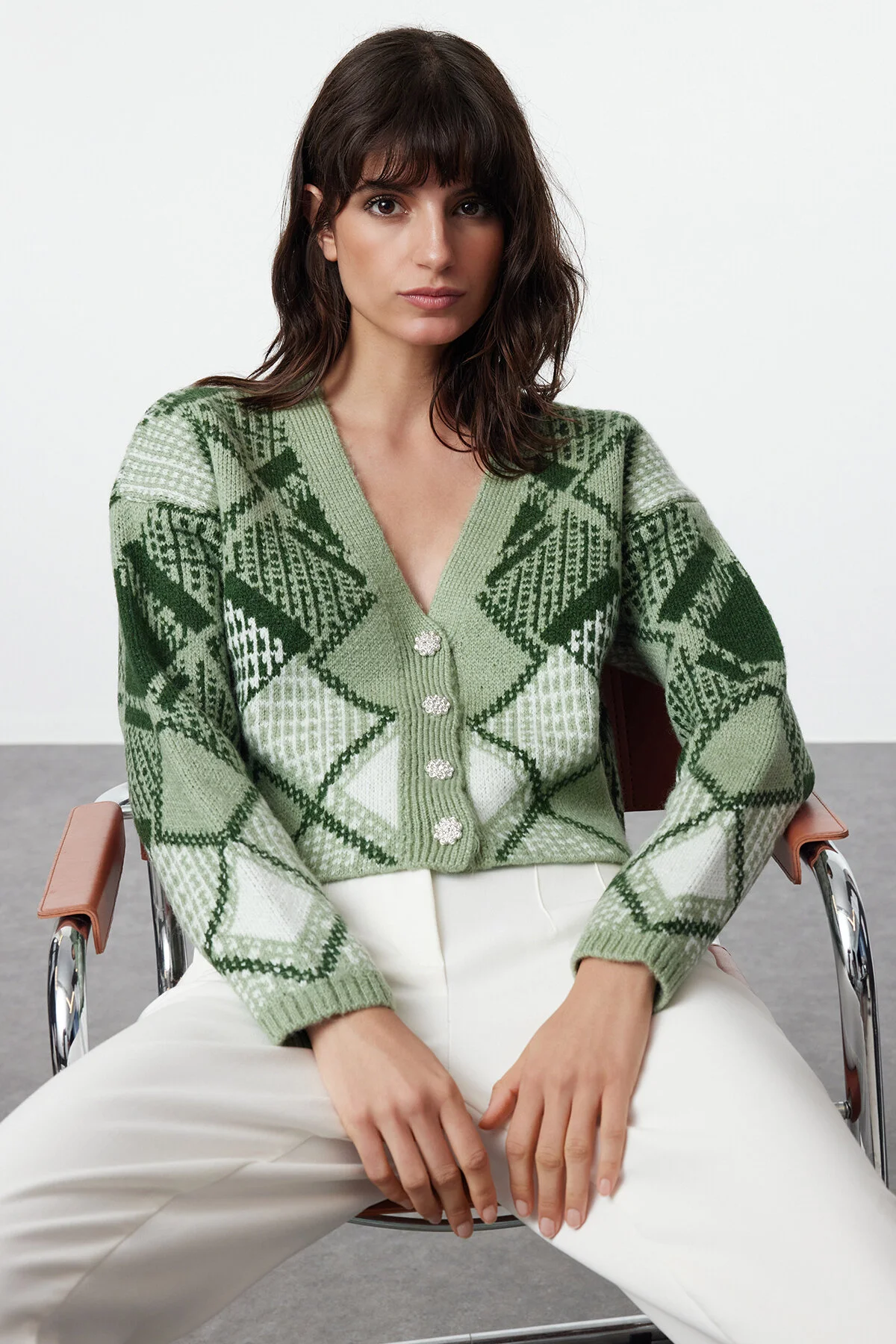 Bild von Trendyol Collection Weich Strukturierter Mint-crop-strick-cardigan – für Damen - L