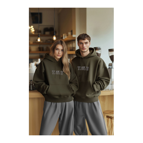 Bild von Stylisches Khakifarbenes Fleece-Sweatshirt mit Kapuze für Herren