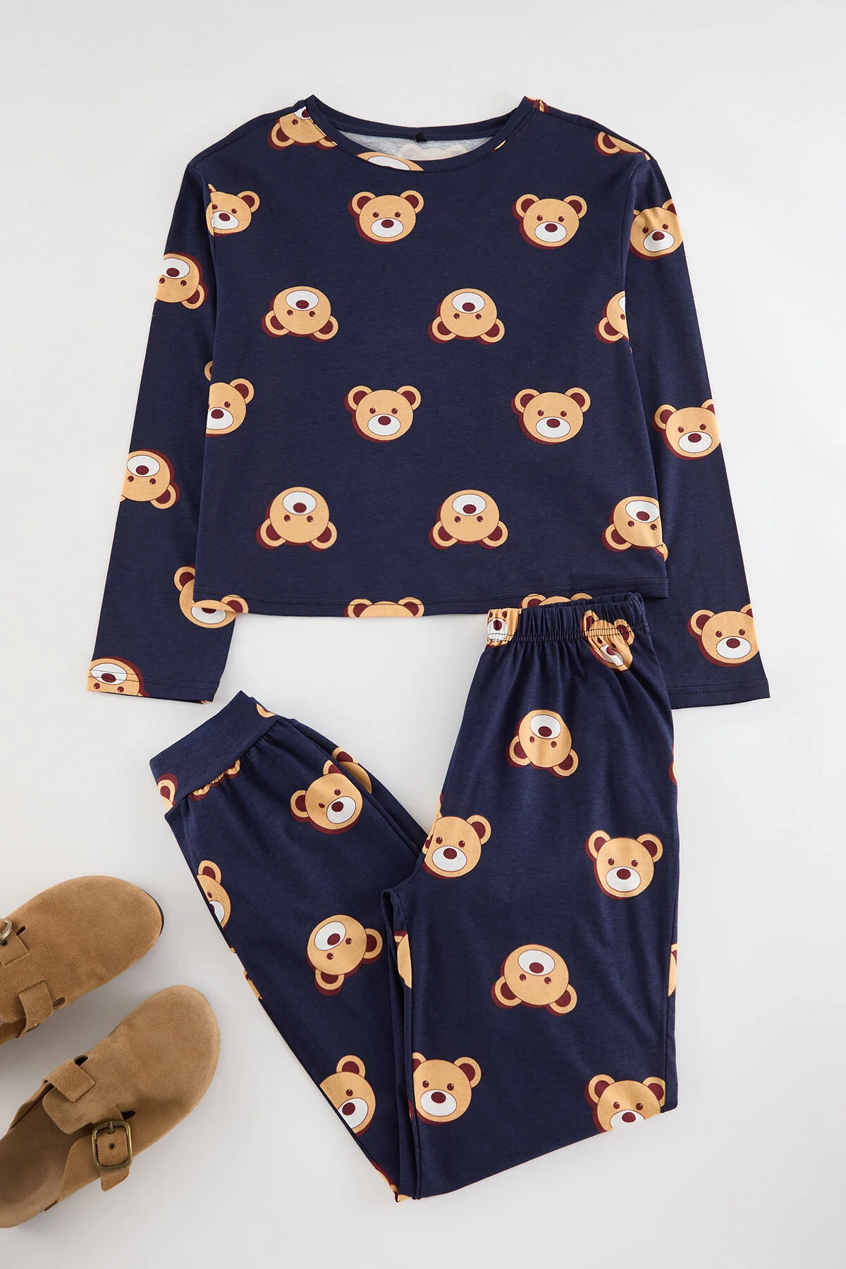 Bild von Trendyol Collection Marineblaues, Gestricktes Teddybär-pyjama-set Aus 100 % Baumwolle für Damen - M