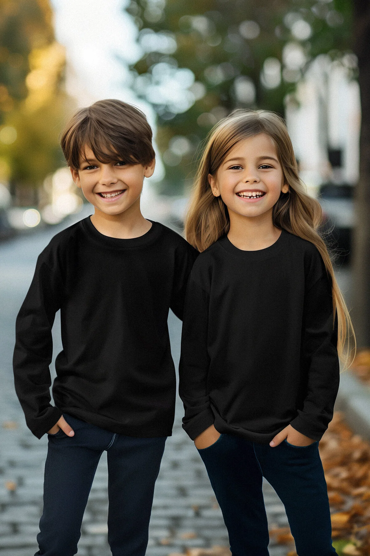 Bild von TRENDYOLKIDS Unisex Schwarz-schwarzes 2-teiliges Basic-baumwoll-t-shirt-set – für Damen - 6–7 Jahre