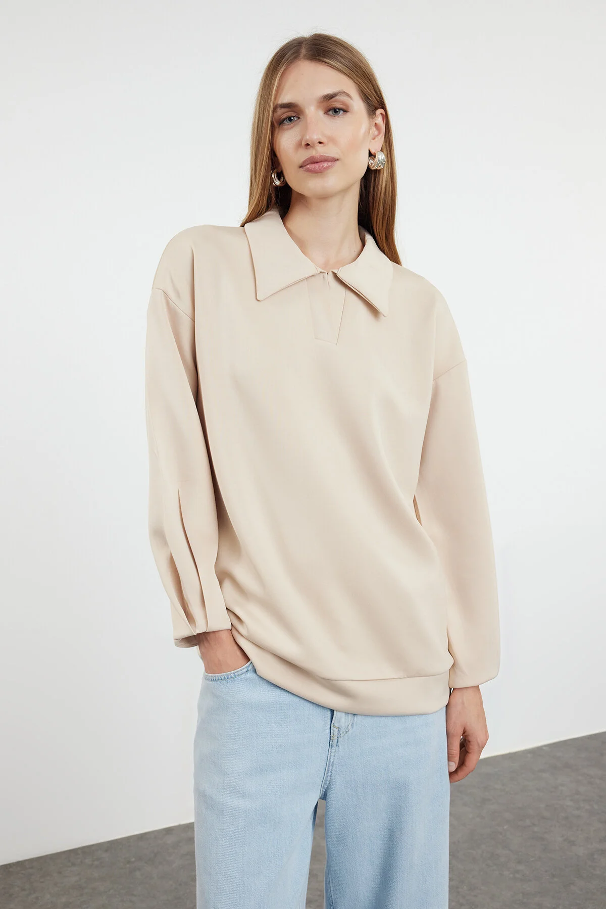 Bild von Trendyol Modest Beiges, Übergroßes Strick-sweatshirt Diver/scuba Tunic für Damen - M