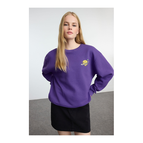 Bild von Trendyol Collection Lila Strick-Sweatshirt mit Fleece-aufdruck