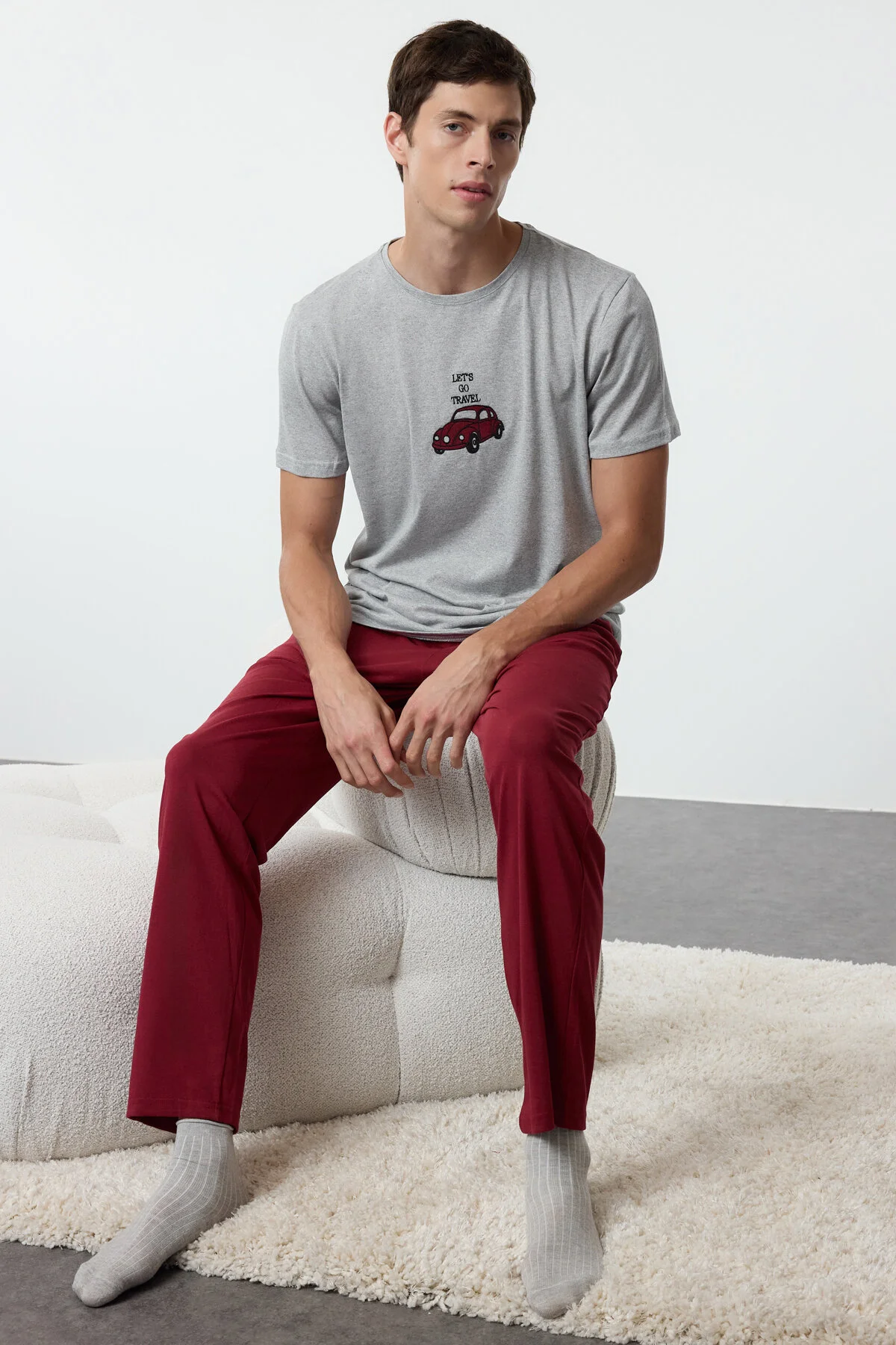 Bild von Trendyol Collection Graues Besticktes Pyjama-set Regular Fit 3-teiliges Set für Herren - L