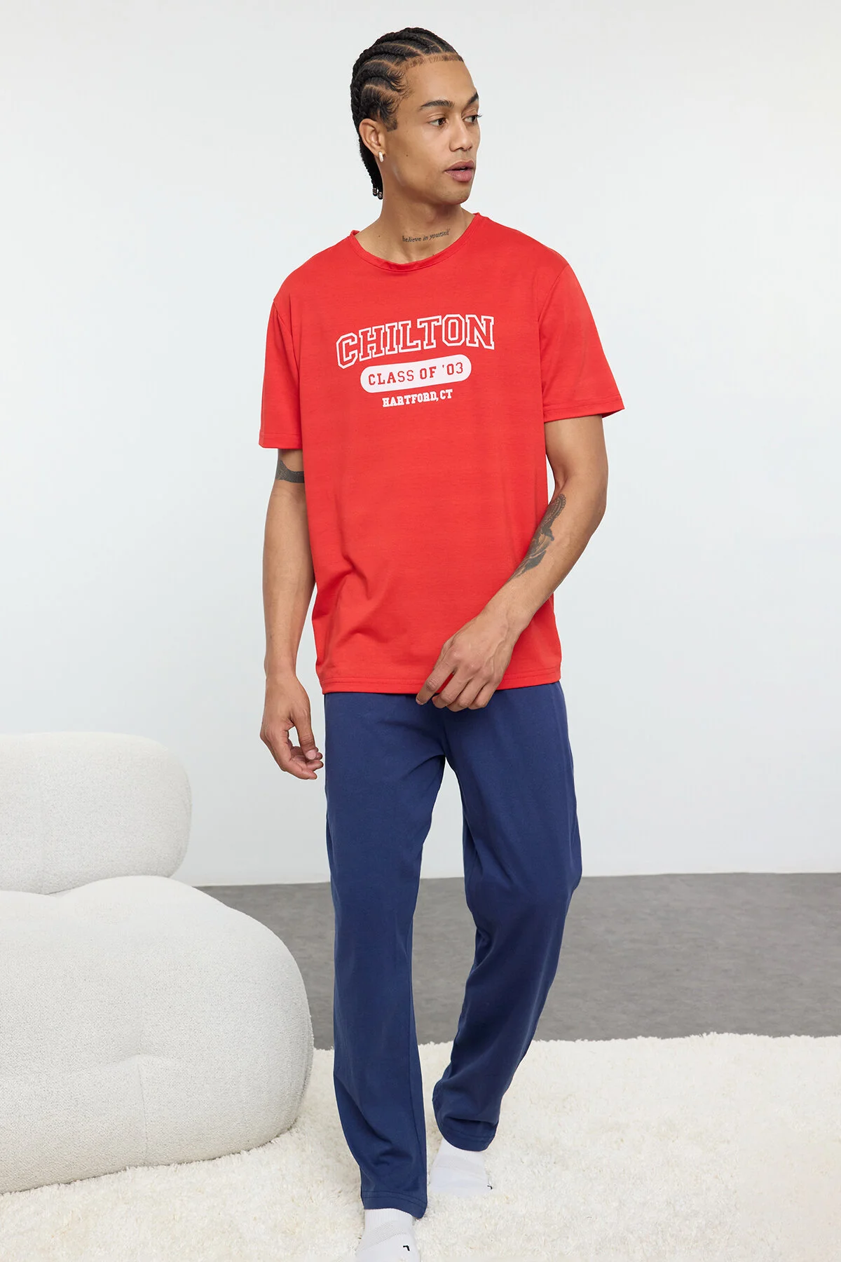 Bild von Trendyol Collection Rotes Und Marineblaues Pyjama-set In Normaler Passform – für Herren - S