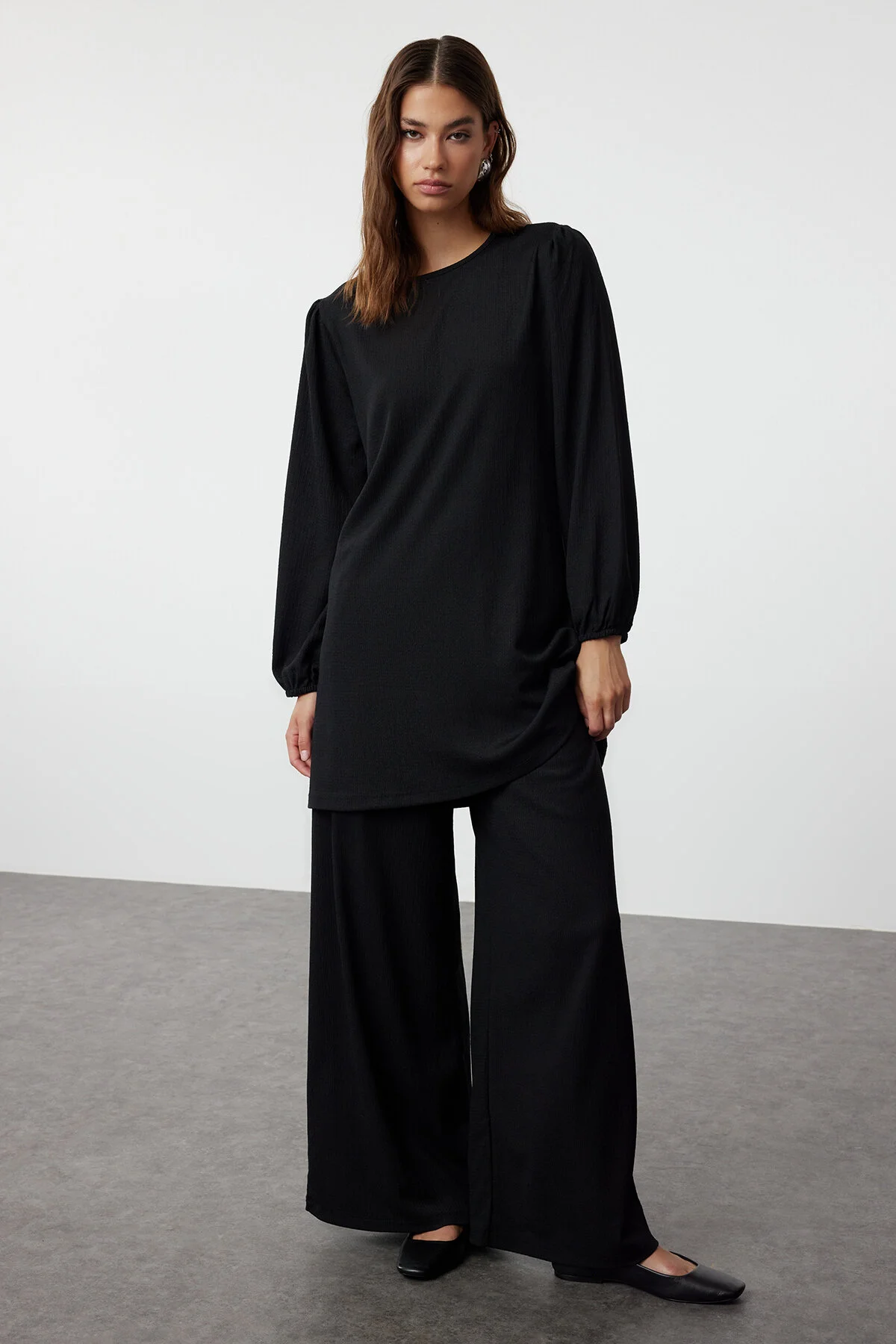 Bild von Trendyol Modest Übergroßes Schwarzes Strickset Wickel-oberteil-set für Damen - 38