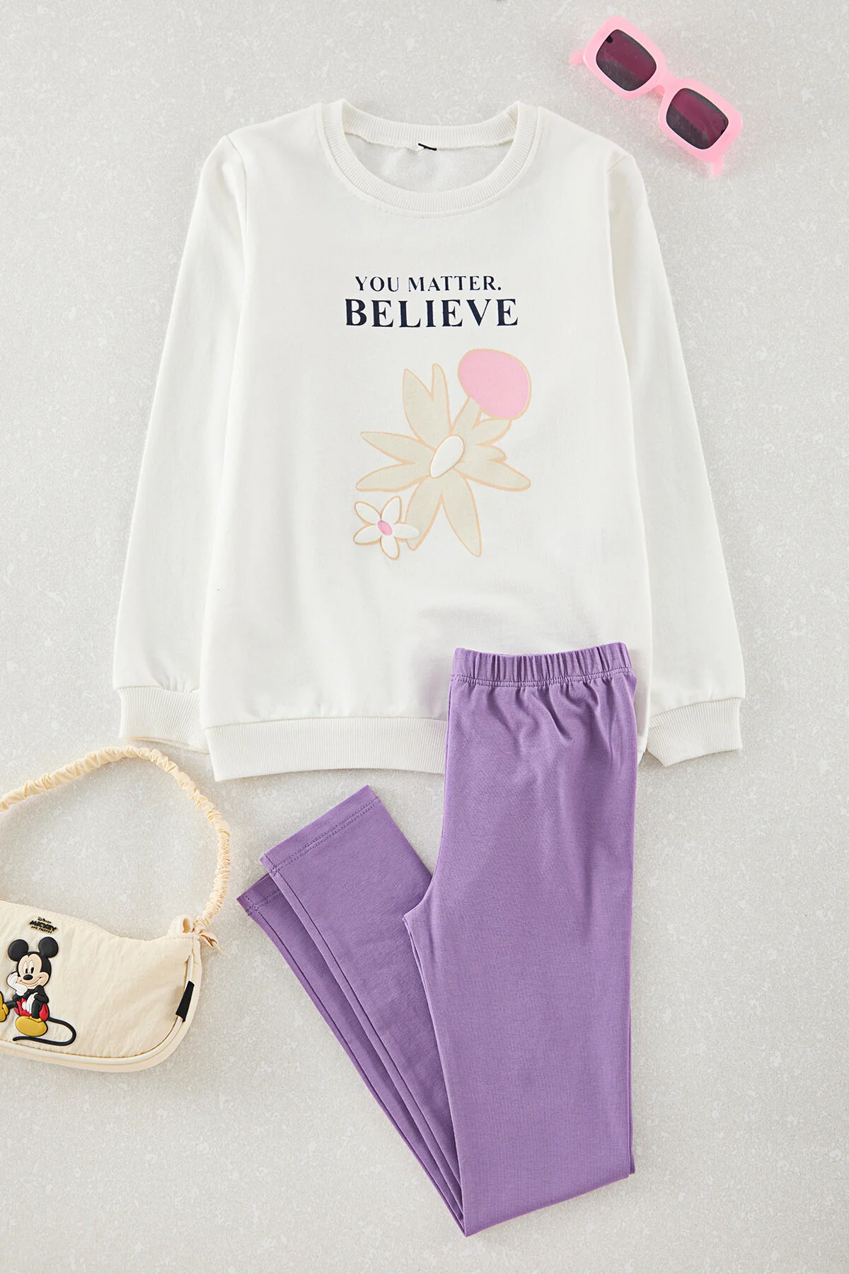 Bild von TRENDYOLKIDS Ecru*001 Slogan-strick-unterteil-oberteil-set für Damen - 7–8 Jahre