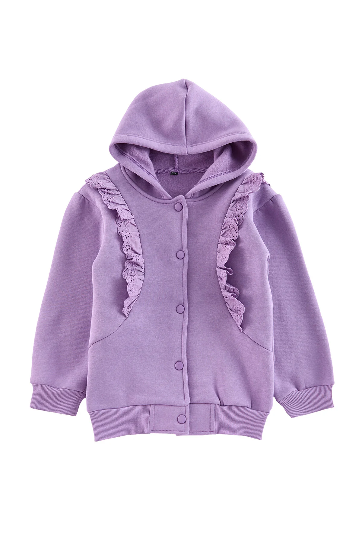 Bild von TRENDYOLKIDS Fliederfarbener Baumwoll-rüschen-kapuzen-cardigan Für Mädchen – für Damen - 5–6 Jahre