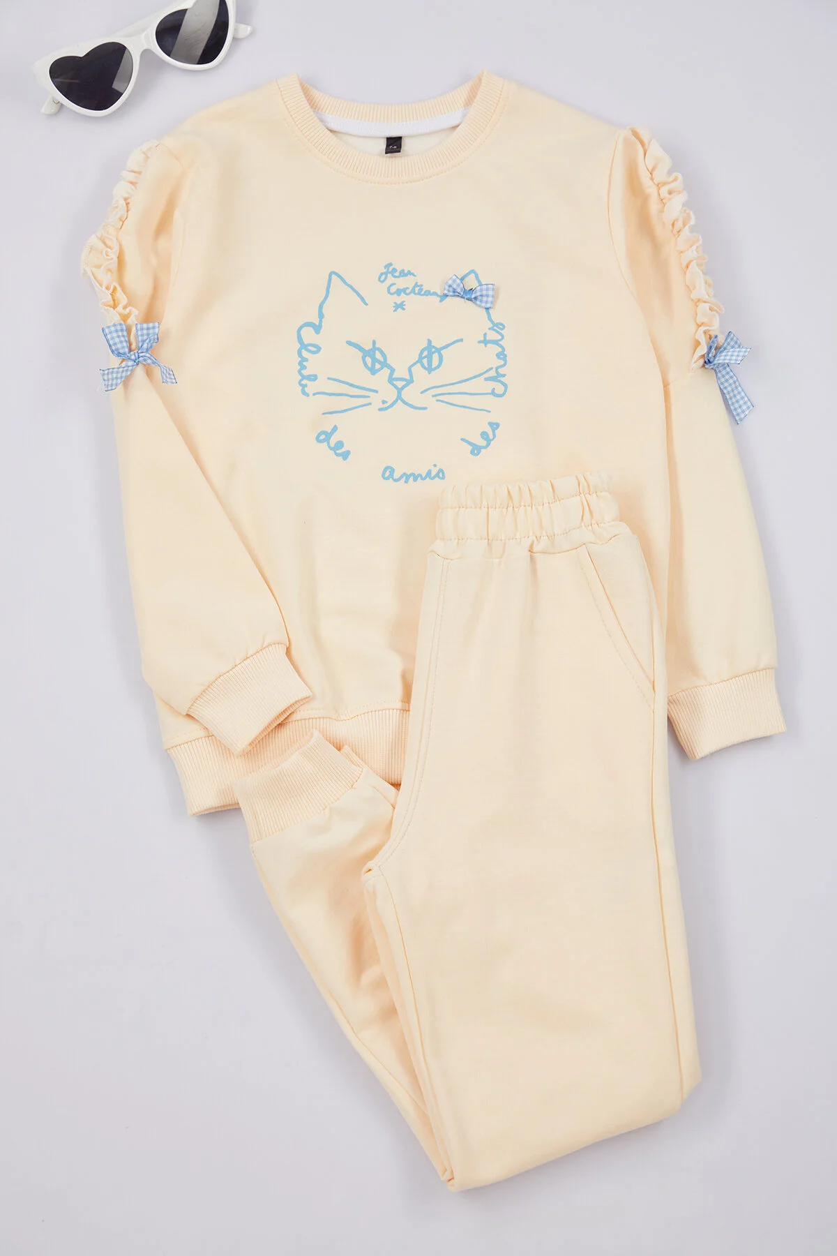 Bild von TRENDYOLKIDS Beiges Pyjama-set Für Mädchen Mit Katzenmuster Strickset Tkdaw25au00077 für Damen - 5–6 Jahre