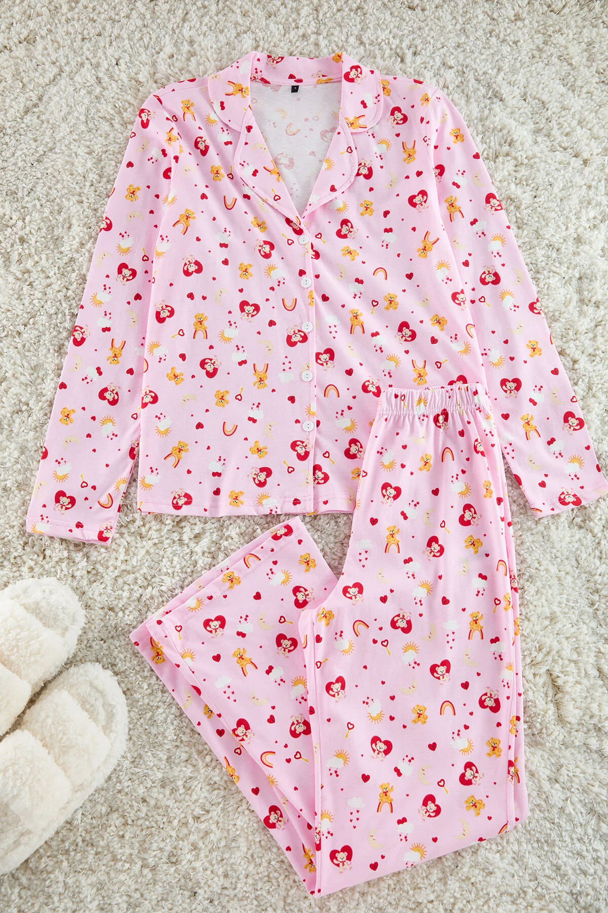 Bild von Trendyol Collection Rosa Baumwoll-herz-pyjama-set Mit Teddybär – für Damen - M