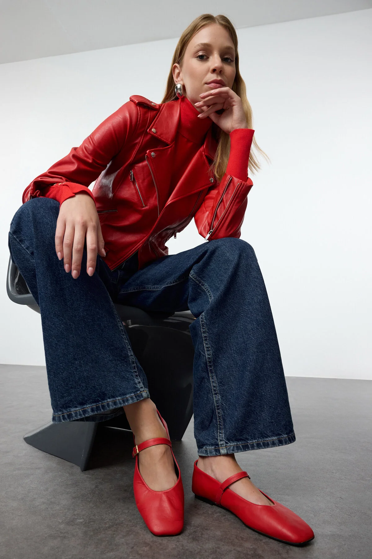 Bild von TRENDYOL SHOES Rote Ballerinas Aus Echtem Leder Mit Quadratischer Zehenpartie Und Kurzem Absatz für Damen - 36