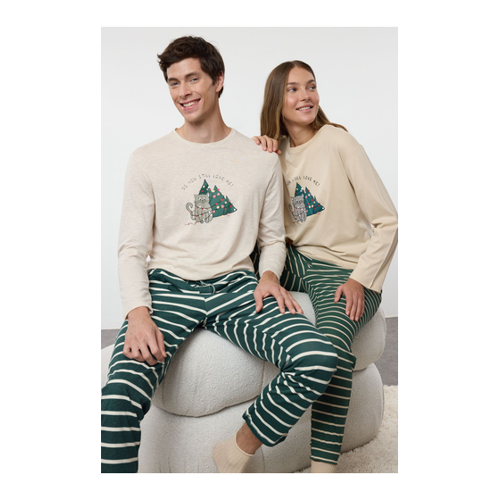 Bild von Trendyol Collection Beigefarbenes, Gestreiftes Pyjama-Set für Damen