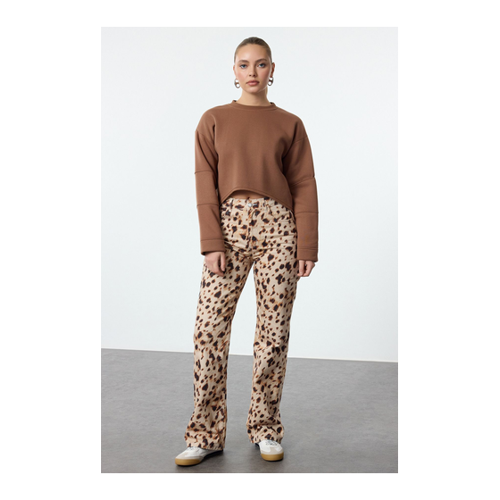 Bild von Trendyol Collection Braune Jeans mit Weitem Bein, Hoher Taille und Leopardenmuster