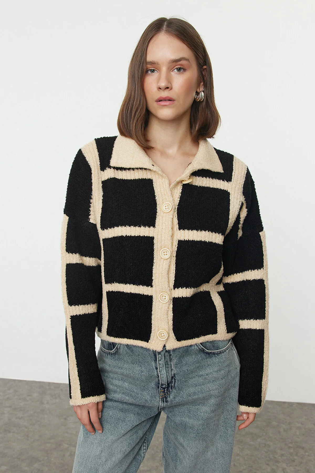 Bild von Trendyol Collection Weich Strukturierte Strickjacke Aus Stein Twoaw25hi00334 für Damen - L