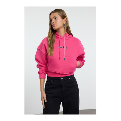 Bild von Trendyol Collection Fuchsia Slogan Fleece Oversize Crop Sweatshirt für Damen