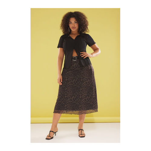 Bild von Trendyol Curve Plus Size Khaki A-linie Tüllrock mit Leopardenmuster für Damen - 2XL