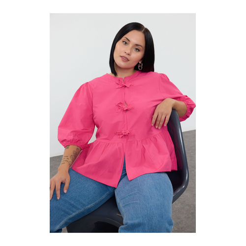 Bild von Trendyol Curve Plus Size Bluse Mit Rosa Schleife für Damen - 44
