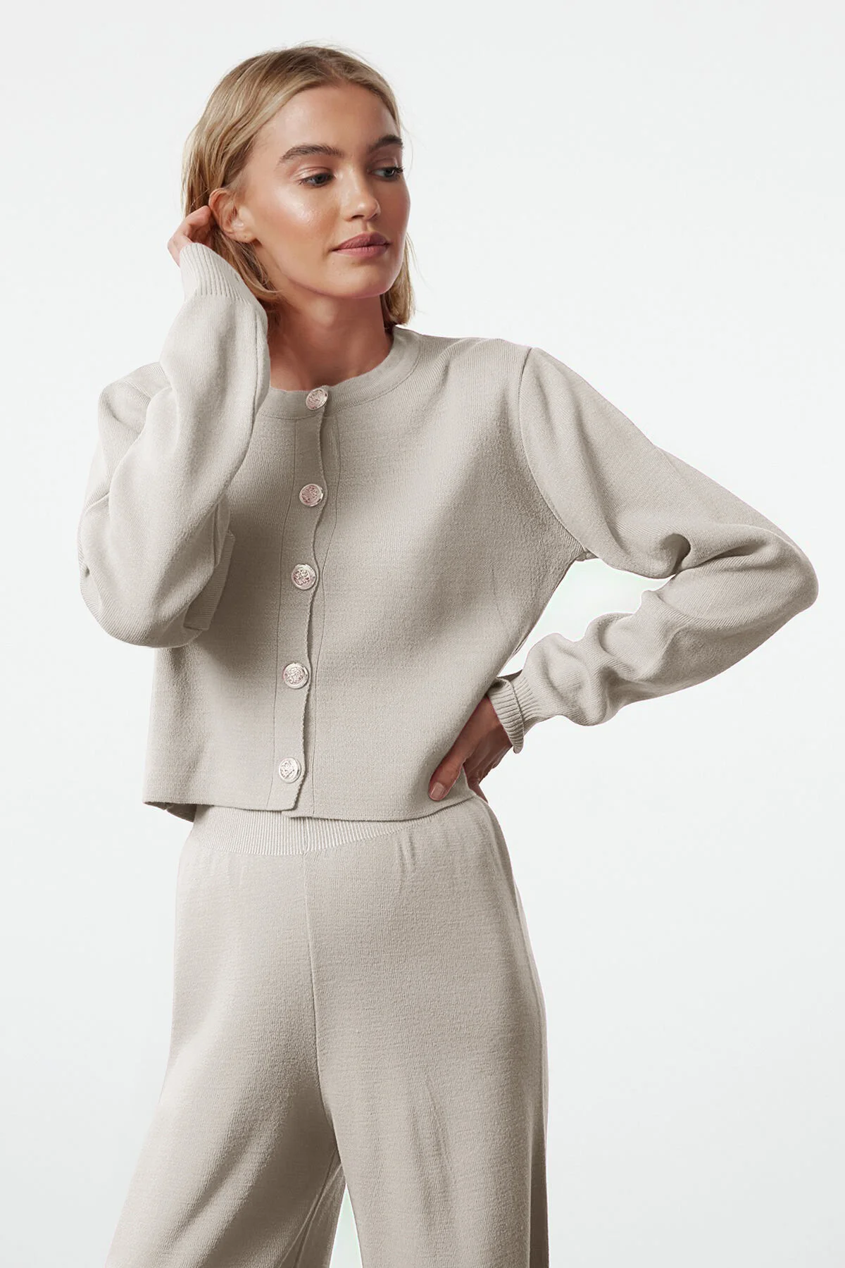 Bild von Trendyol Collection Stone Knitwear Crop Cardigan Und Hose Set – für Damen - L