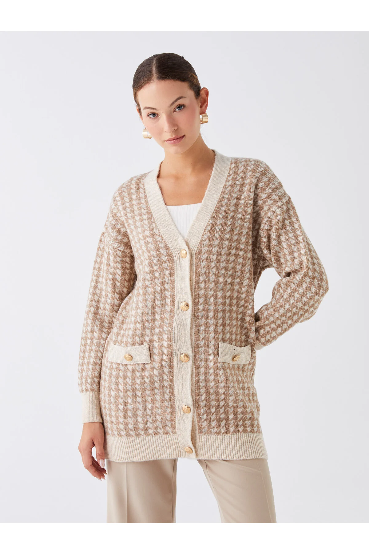 Bild von LC Waikiki Gemusterter, Langärmliger Strick-cardigan Mit V-ausschnitt für Damen - S
