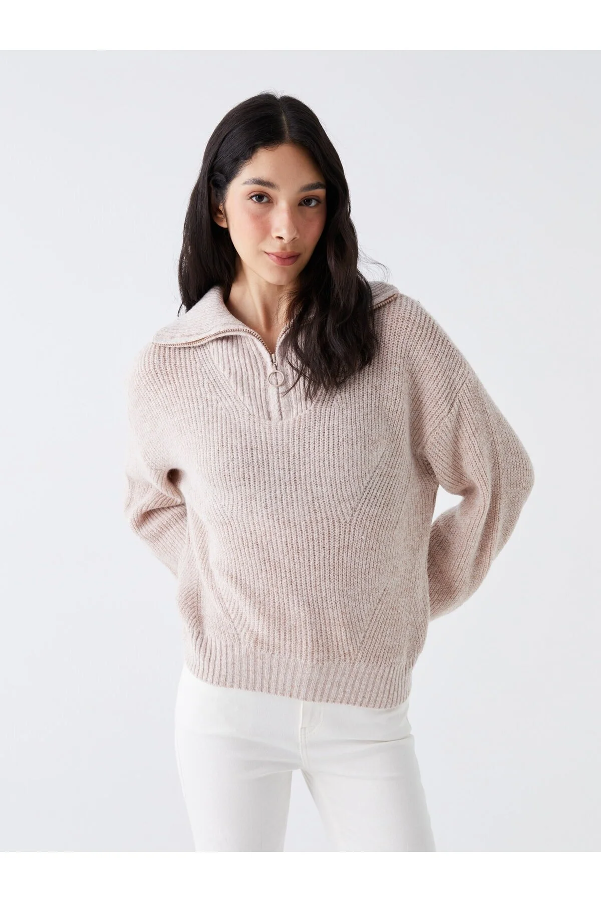 Bild von LC Waikiki Einfarbiger Langärmliger Strickpullover Mit Hohem Kragen für Damen - M
