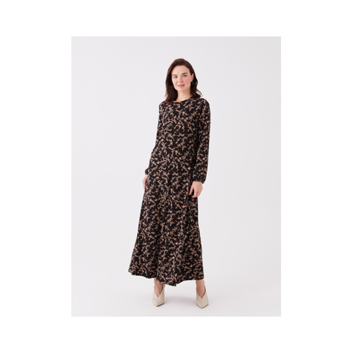 Bild von LC Waikiki Gemustertes, Langärmliges Kleid für Damen - Schwarz