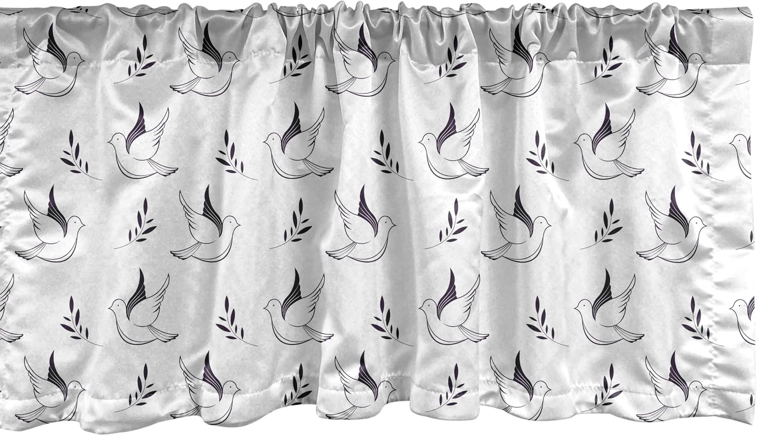 Bild von ABAKUHAUS Taube Fenster Volant, Fliegen-Vogel-und Ölzweige, Vorhang Volant für Küche Schlafzimmer Dekor mit Stangentasche, 137 cm X 30 cm, Dark Purple Weiß