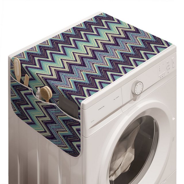 Bild von ABAKUHAUS Ikat Waschmaschinen-Organizer, Chevron Tile, Anti-Rutsch-Stoffabdeckung für Waschmaschine und Trockner, 47 cm x 120 cm, Blassblau Lila
