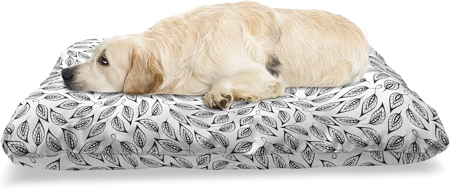 Bild von ABAKUHAUS Blatt Haustierbett, Monochrome Aufwändiger Garten-Kunst, beissfestes Kissen für Hunde und Katzen mit abnehmbaren Bezug, 60 cm x 100 cm, Charcoal Grau und Weiß