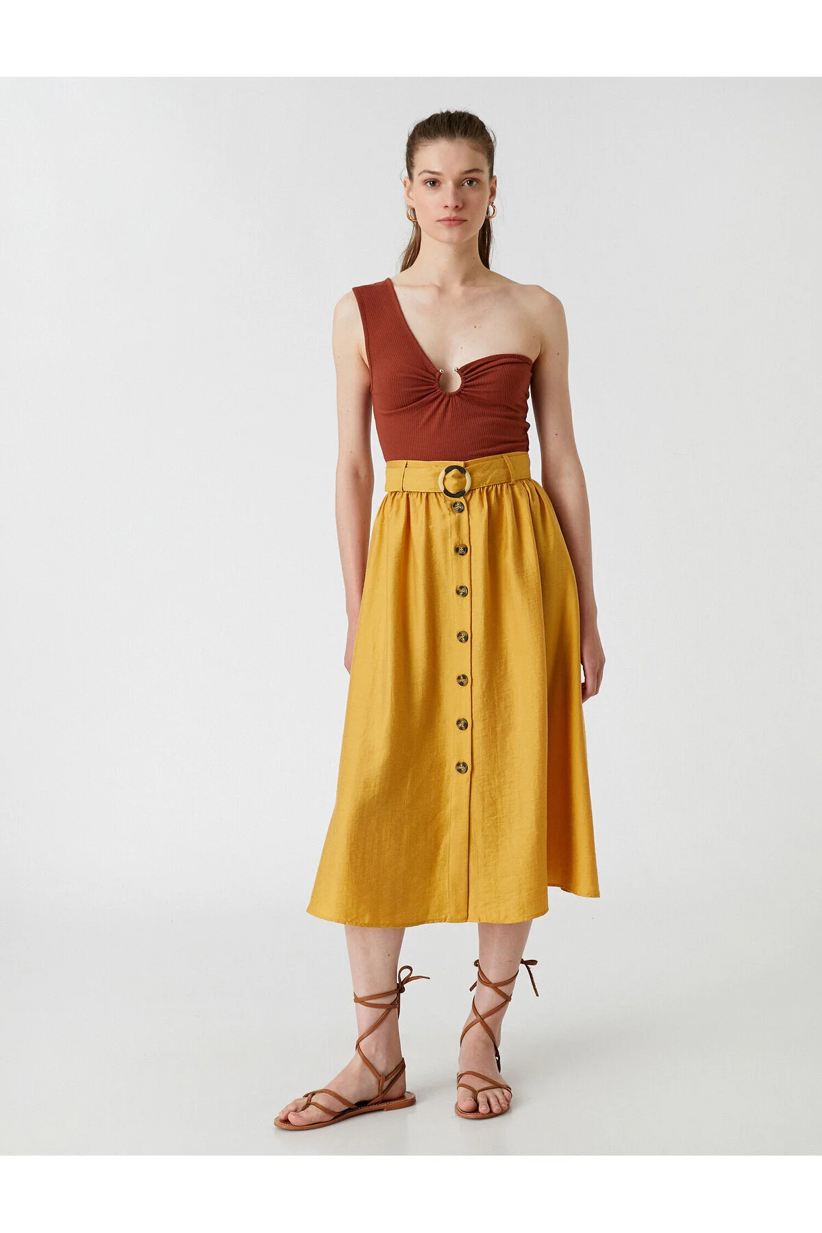 Bild von Koton Midi-rock Mit Gürtel Und Knöpfen für Damen - 34