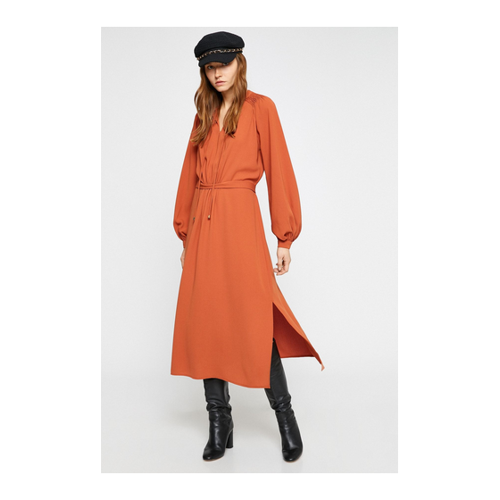 Bild von Koton Langärmliges, Langes Kleid Mit Geraffter Taille, A-linie - 46