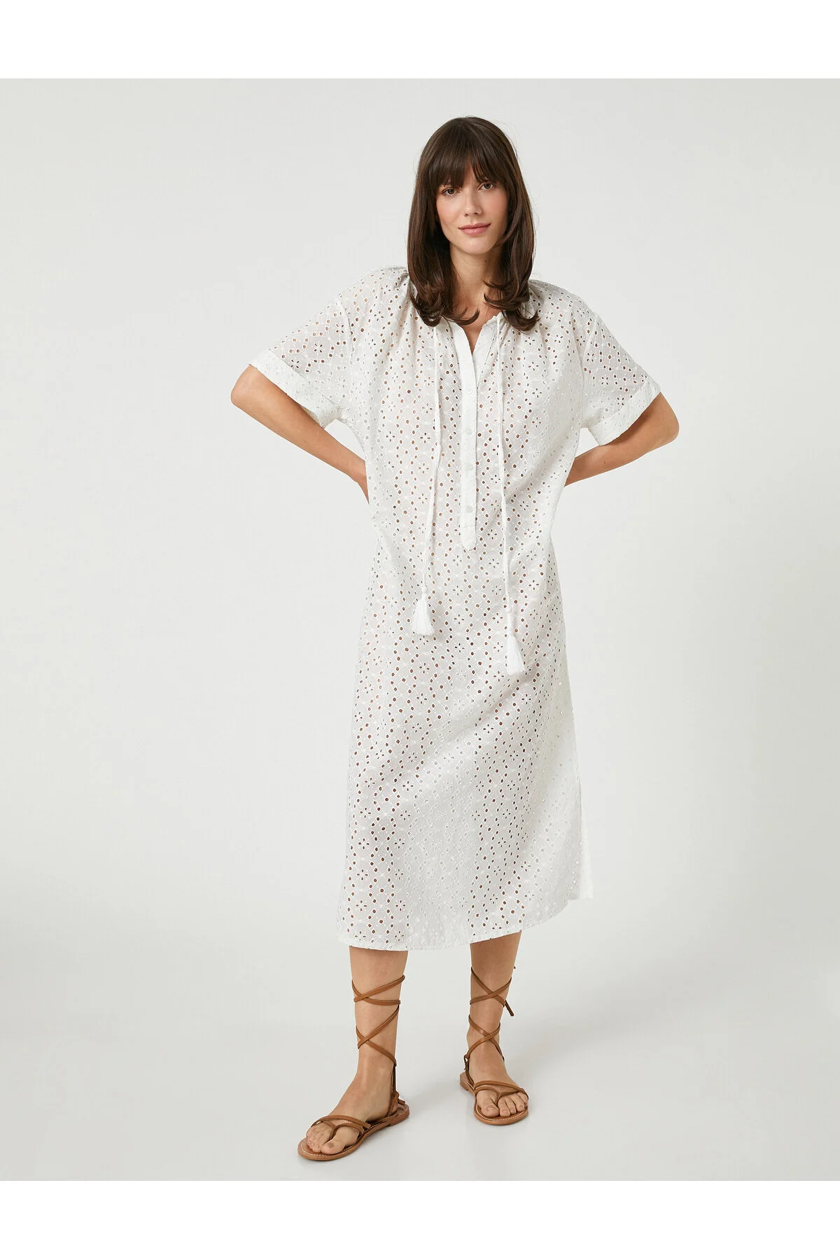 Bild von Koton Langes Hemdblusenkleid Mit Kurzen Ärmeln für Damen - 44