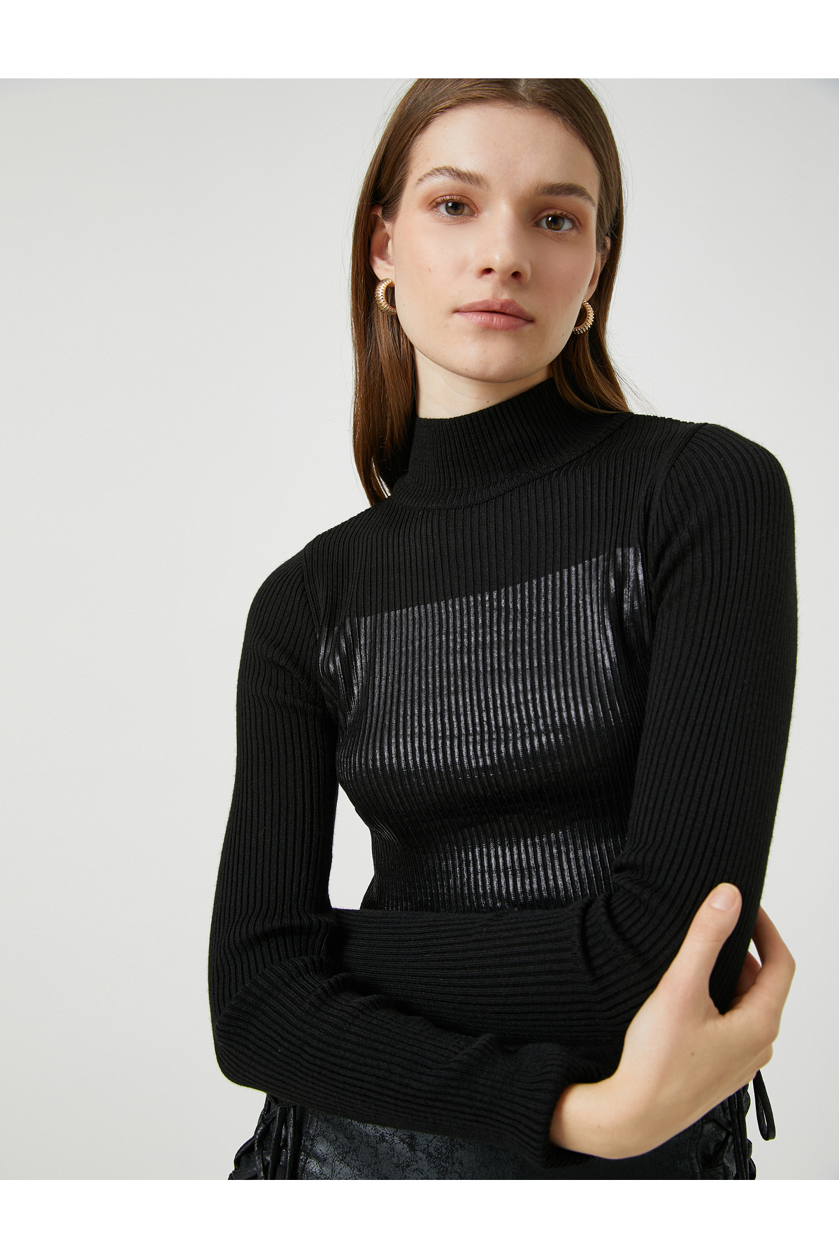Bild von Koton Rollkragenpullover Aus Kaschmir Mit Rippenmuster Und Print für Damen - XL