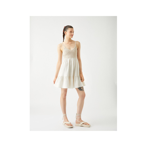 Bild von Koton Gehäkeltes Minikleid Mit U-Ausschnitt Aus Leinen-Viskose-Mischung für Damen - 40
