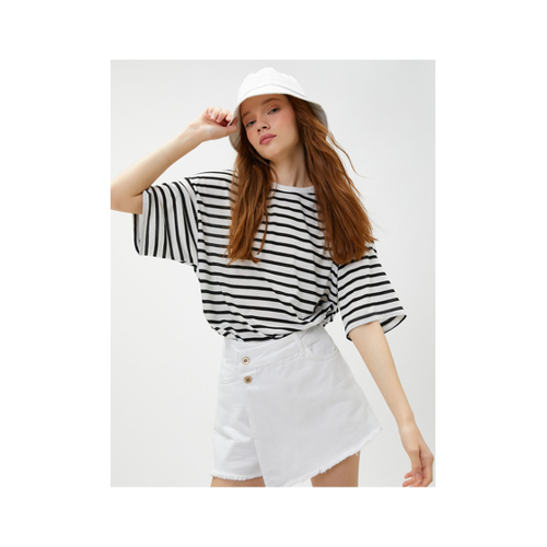 Bild von Koton Kurzarm-T-Shirt mit Rundhalsausschnitt aus Viskosemischung für Damen - XL