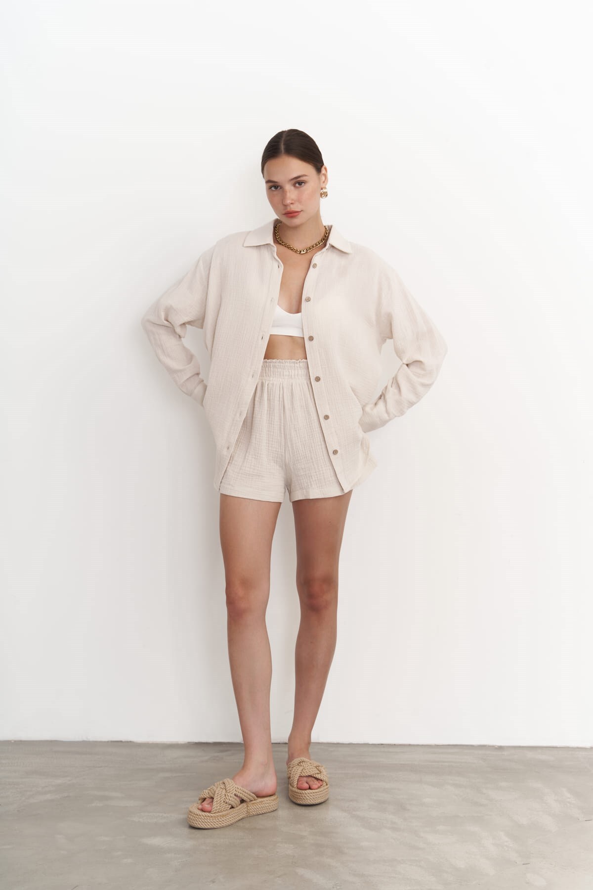 Bild von BOHEMAİ Beiges Lorissa-shorts-set Aus Musselin für Damen - M