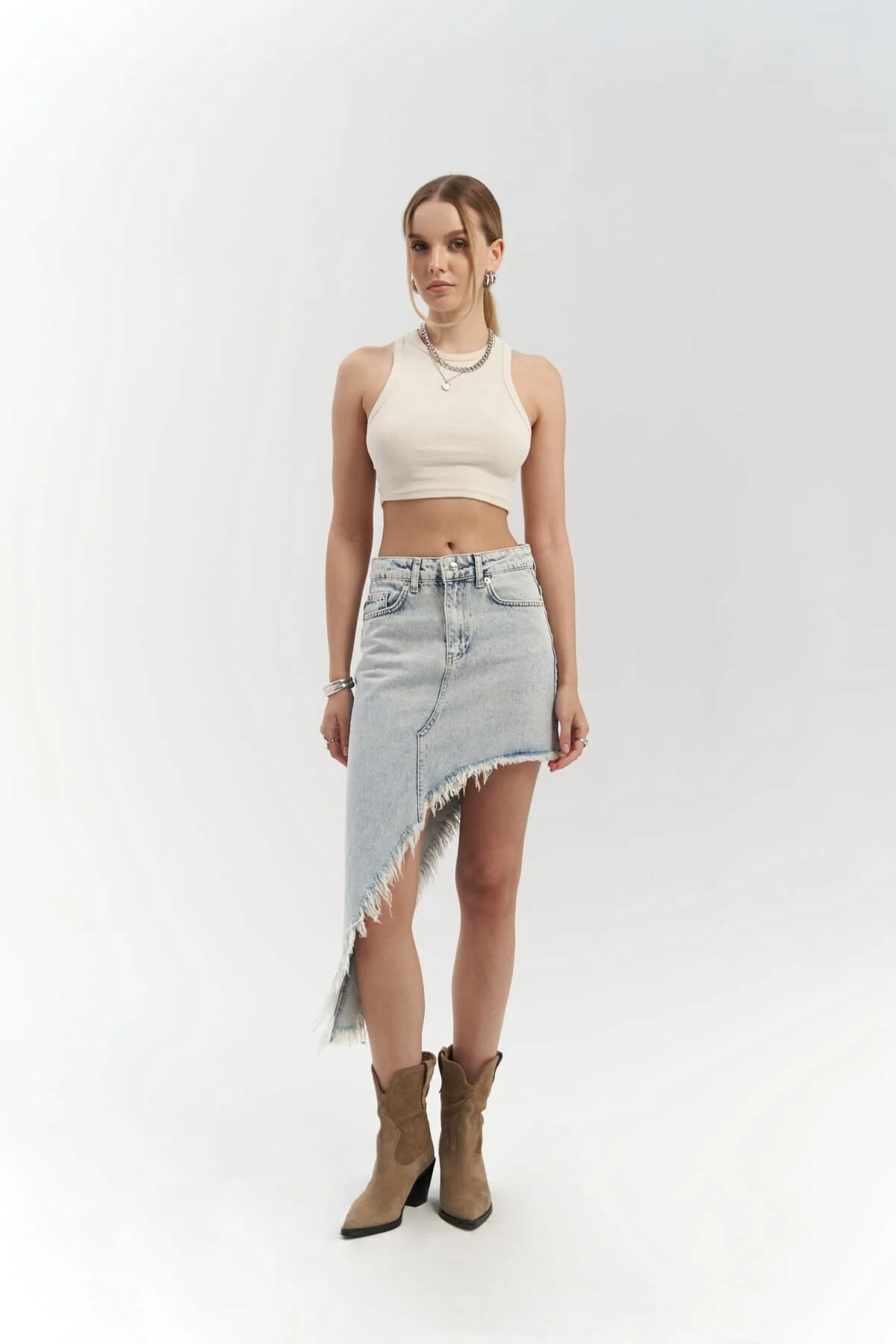 Bild von MAİ COLLECTİON Blauer Jeansrock Mit Matteau-quastendetail für Damen - S