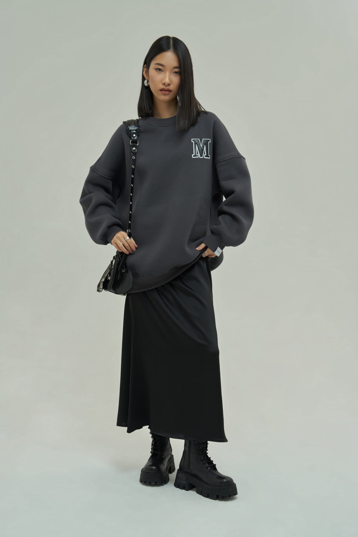 Bild von MAİ COLLECTİON Venera Anthrazit Oversize-sweatshirt für Damen - M