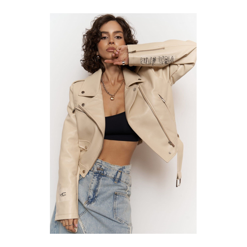 Bild von MAİ COLLECTION Sybil – Beige Kurze Lederjacke für Damen