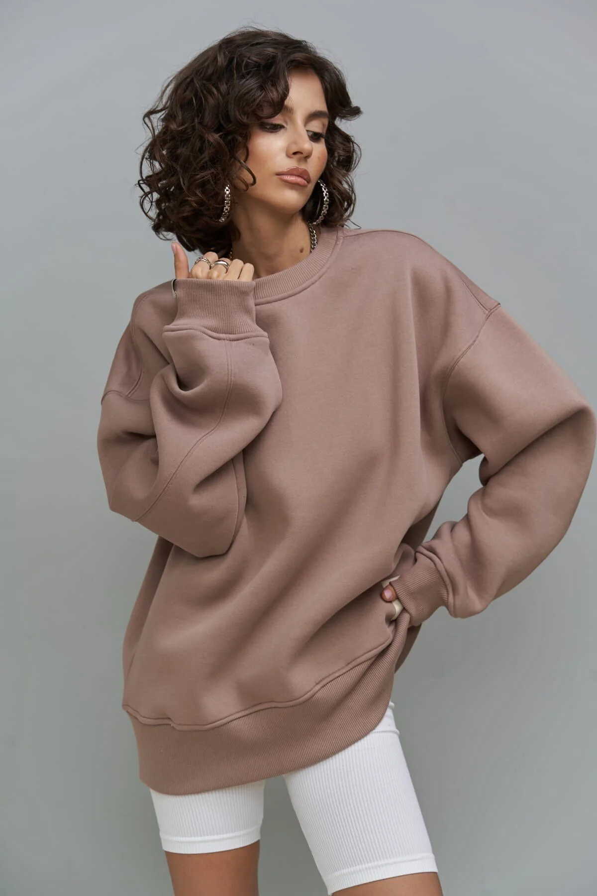 Bild von MAİ COLLECTİON Grau-graues Oversize-sweatshirt Von Cashback - L