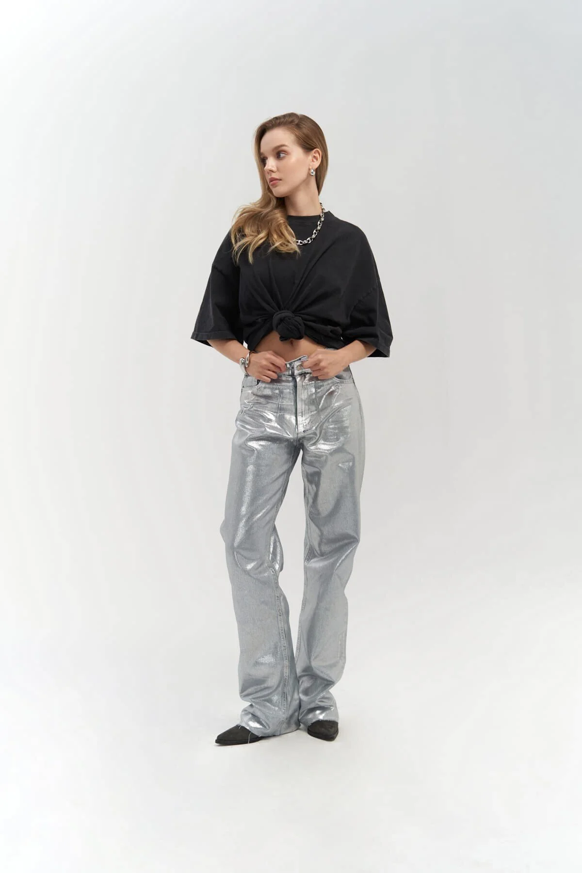 Bild von MAİ COLLECTİON Marla Basic Metallic-jeanshose für Damen - S