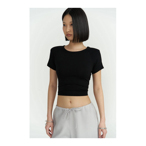 Bild von MAİ COLLECTION Perla Gepolsterte Schwarze Crop-Bluse für Damen - XS