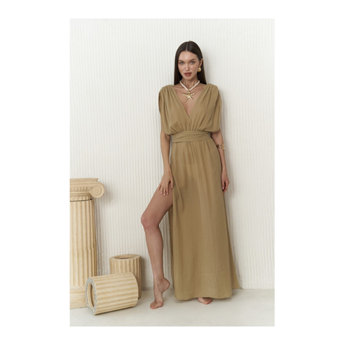 Bild von BOHEMAİ Khakifarbenes Sihaya-Kleid mit Bindeband für Damen - XS-S