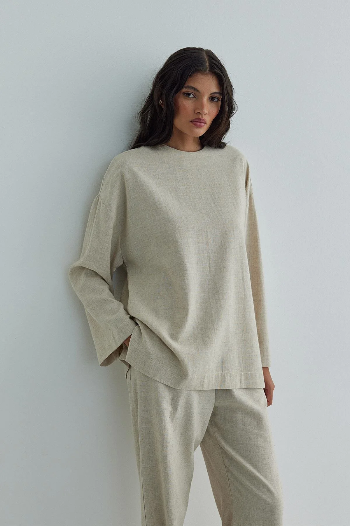 Bild von Suud Collection Leinenbluse – Natürliches Kavala-design für Damen - 36